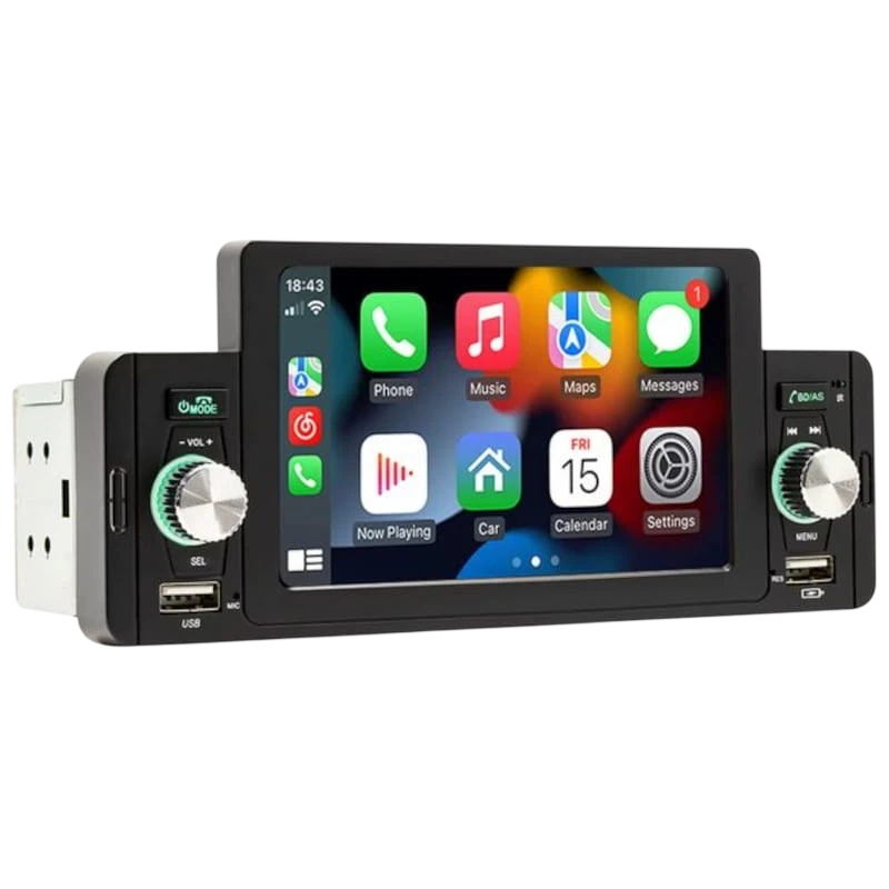 1 DIN SWM 160W 5 pulgadas Bluetooth/Carplay/Android Auto inalámbrico/USB Negro Autorradio