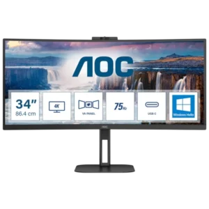 AOC V5 CU34V5CW Negro con webcam 34 pulgadas 2K VA 100Hz 1ms FreeSync curvo UltraWide Monitor