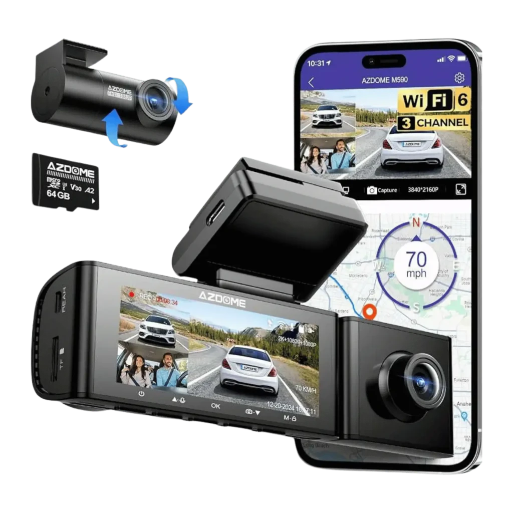 Azdome M590 3CH 2,5K Frontal + 1080P Cabina Trasera GPS WiFi 3,18 pulgadas visión nocturna Dashcam
