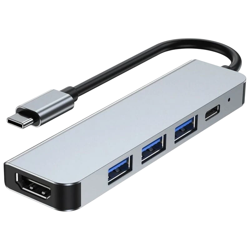 BYL 2008 5 en 1 USB Tipo-C/HDMI+USB 3.0+USB 2.0+USB Tipo C Plata PD 87W Hub USB