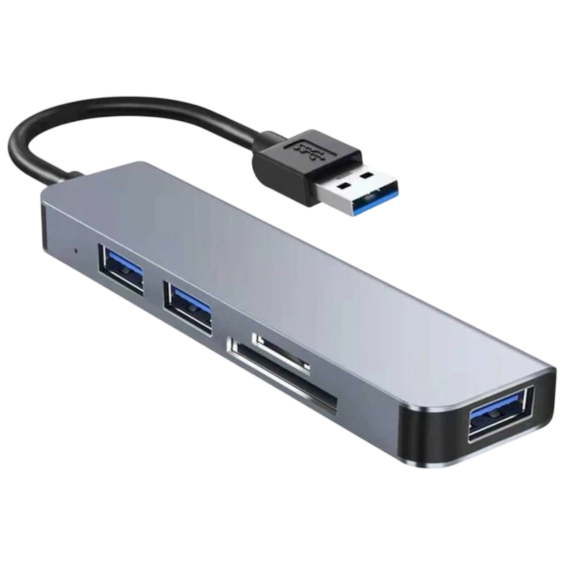 BYL-2103U 5 en 1 USB/USB 3.0+2.0+Tarjeta SD+microSD Plata Hub USB