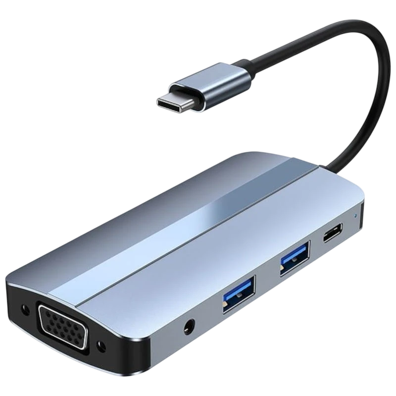 BYL-2105 8 en 1 USB-C USB 3.0+2.0+USB Tipo C+VGA+HDMI+microSD+TF Plata PD 87W Hub USB