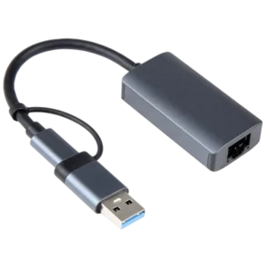 BYL-2207 2 en 1 USB 3.0+Tipo-C a RJ45 Gris Adaptador