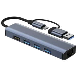 BYL-2208 5 en 2 USB 3.0+Tipo-C/RJ45 (Gigabit)+USB 3.0+2.0 Gris Hub USB