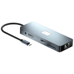 BYL-2309 11 en 1 USB Tipo-C a HDMI/microUSB/VGA/RJ45/USB3.2/Jack 3,5mm/USB Tipo C 100W Plata Hub USB