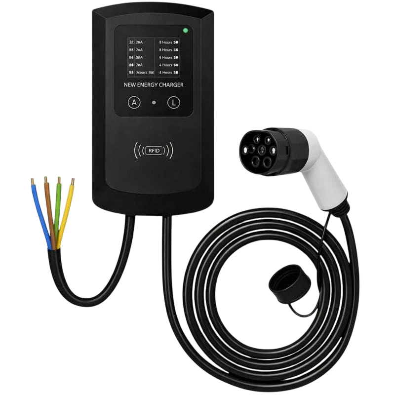 Cargador de coche eléctrico con Estación de Carga 32A/22KW/Sin enchufe (trifásica)/5M/LCD EV Tipo 2 corriente ajustable