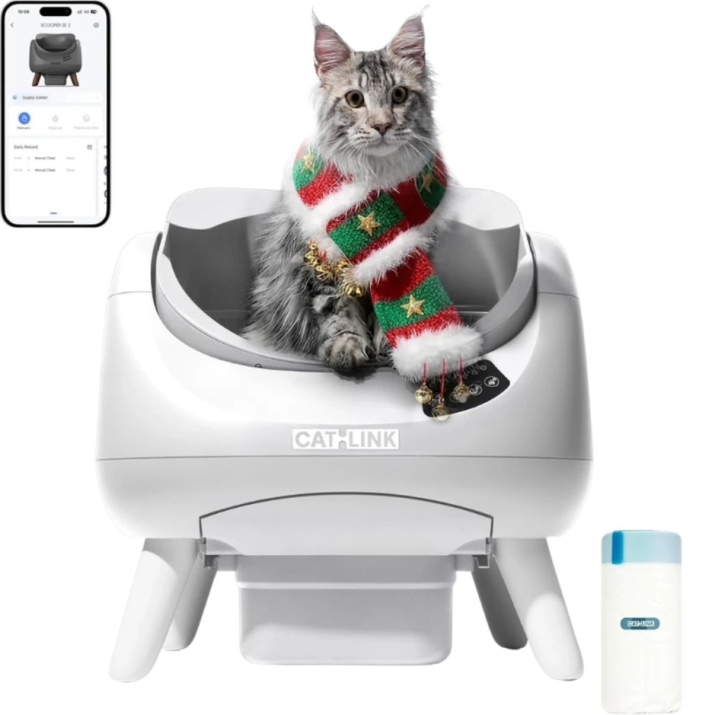 Catlink Open-X Blanco Con Tapa Abierta WiFi 12 L app Arenero autolimpiable