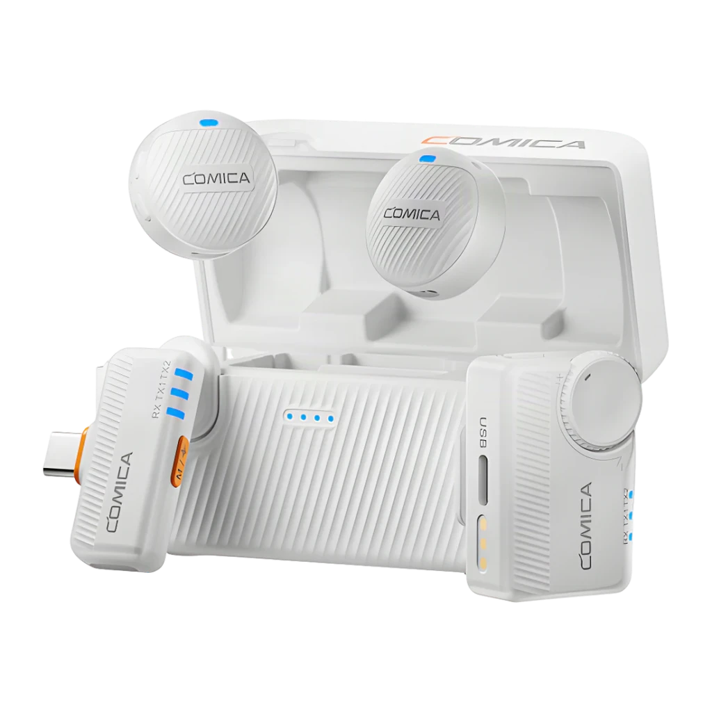 Comica Vimo Me Combo Blanco TRRS 2 TX + 1 RX Estuche de Carga USB 5h cancelación de ruido Micrófono inalámbrico