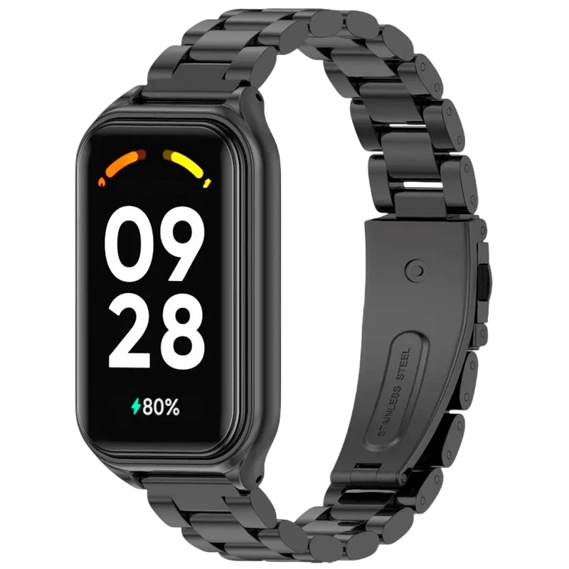 Correa Metal Eslabones Xiaomi Mi Smart Band 8 Active / Redmi Smart Band 2 Negro