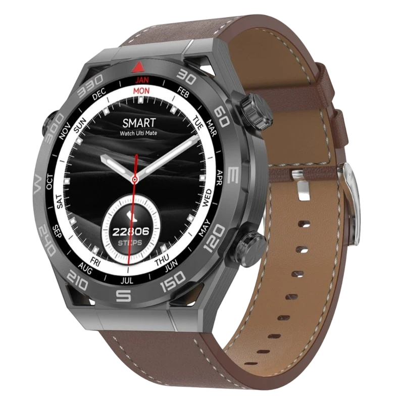 DT NO.1 Ultra Mate Negro Correa Cuero Marrón 1,5 pulgadas IPS 5 días IP68 Smartwatch