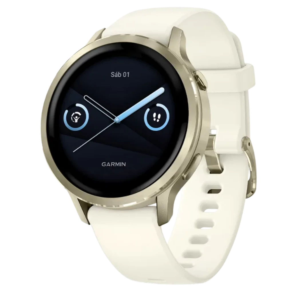 Garmin Venu 4 41 mm Dorado Correa Silicona Blanco 1,2 pulgadas AMOLED GPS NFC 10 días 5ATM Smartwatch
