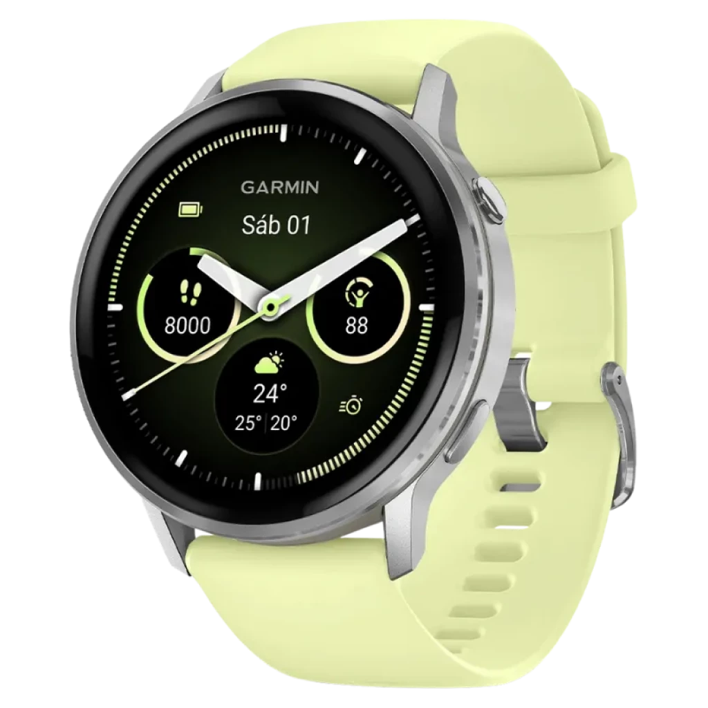 Garmin Venu 4 45 mm Plata Correa Silicona Amarillo 1,4 pulgadas AMOLED GPS NFC 12 días 5ATM Smartwatch