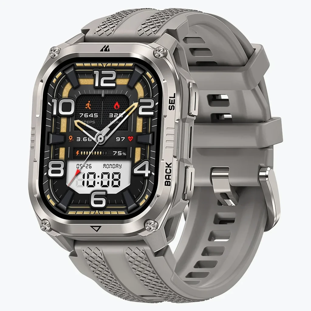 KOSPET Pulse 2 Plata AMOLED GPS doble banda Llamadas Bluetooth 15 días +170 deportes 5ATM IP69 Smartwatch
