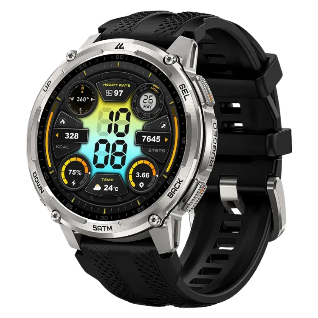 KOSPET Tank T4C Plata Correa Negro 1,5 pulgadas AMOLED GPS 15 días +170 deportes 5ATM IP69K Smartwatch