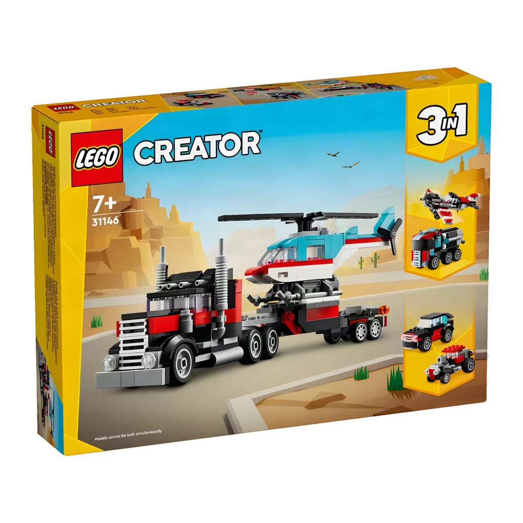 LEGO Creator 3 en 1 Camión Plataforma con Helicóptero 31146 270 piezas 7+ años