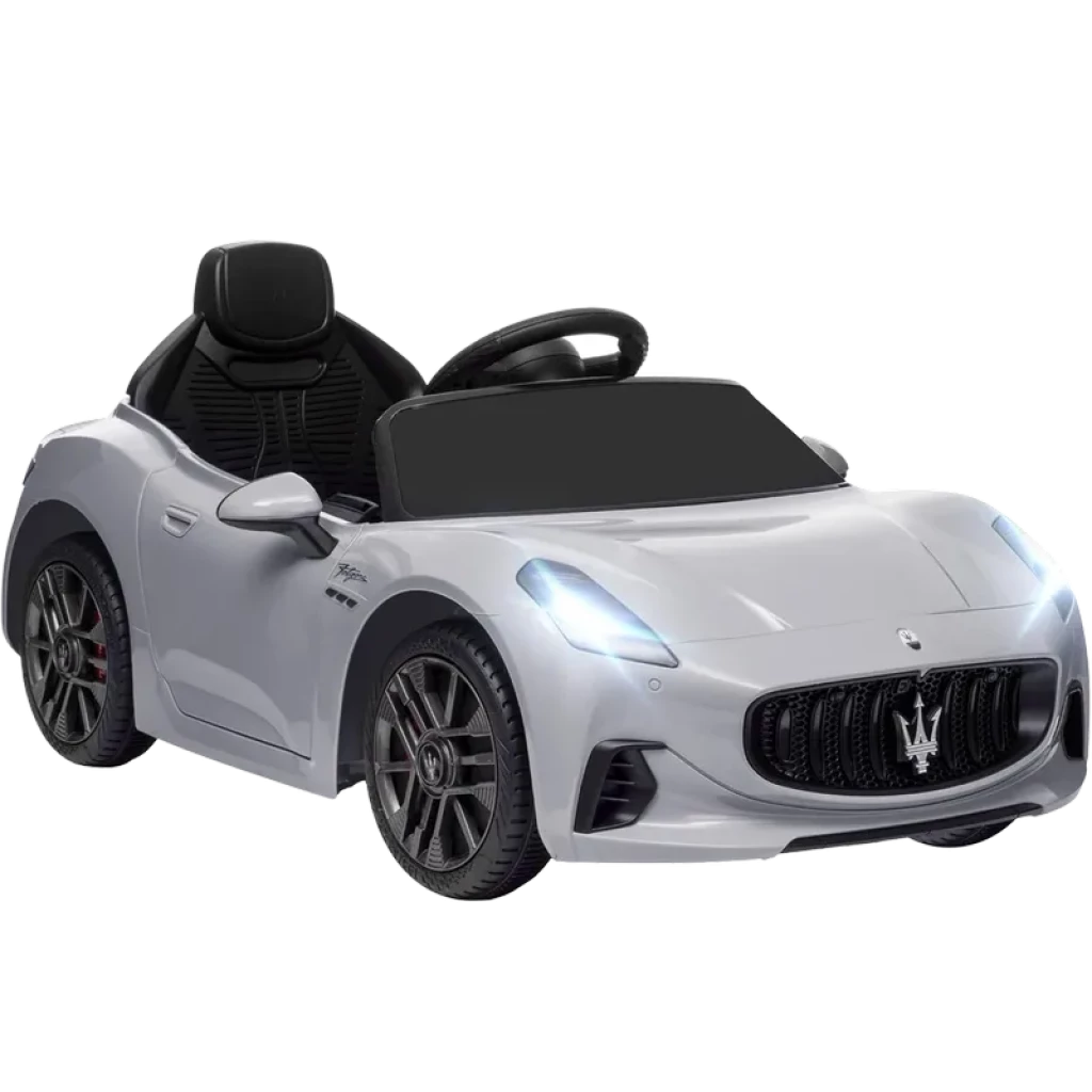 Maserati GranTurismo Folgore 12V Mando RC Gris 5km/h 25kg música cinturón de seguridad Coche eléctrico infantil