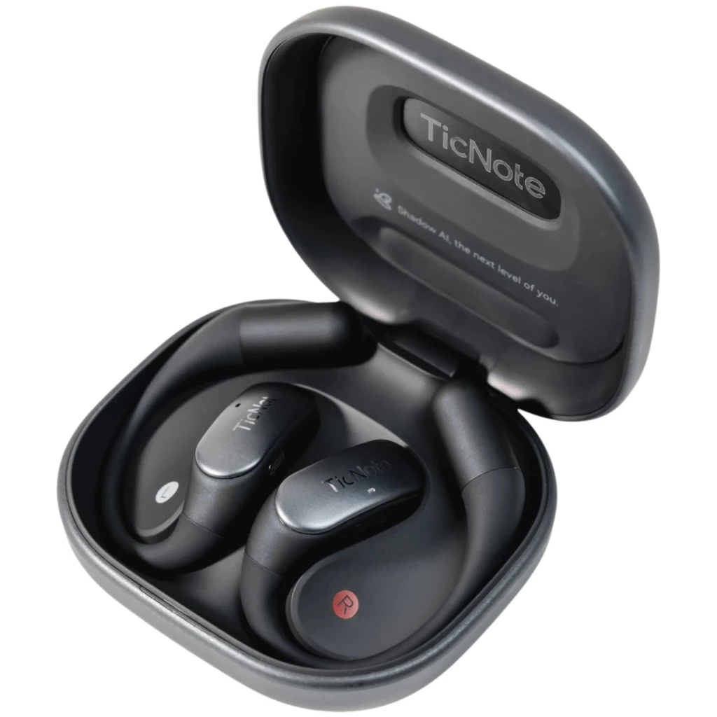 Mobvoi TicNote Pods 4G Open-Ear Negro con transcripción IA Bluetooth 5.3 25h IPX4 Multipunto Auriculares inalámbricos