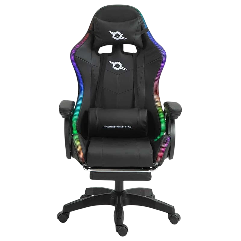 PowerGaming LED RGB 7 puntos Masaje Reposapiés Negro 120kg Silla