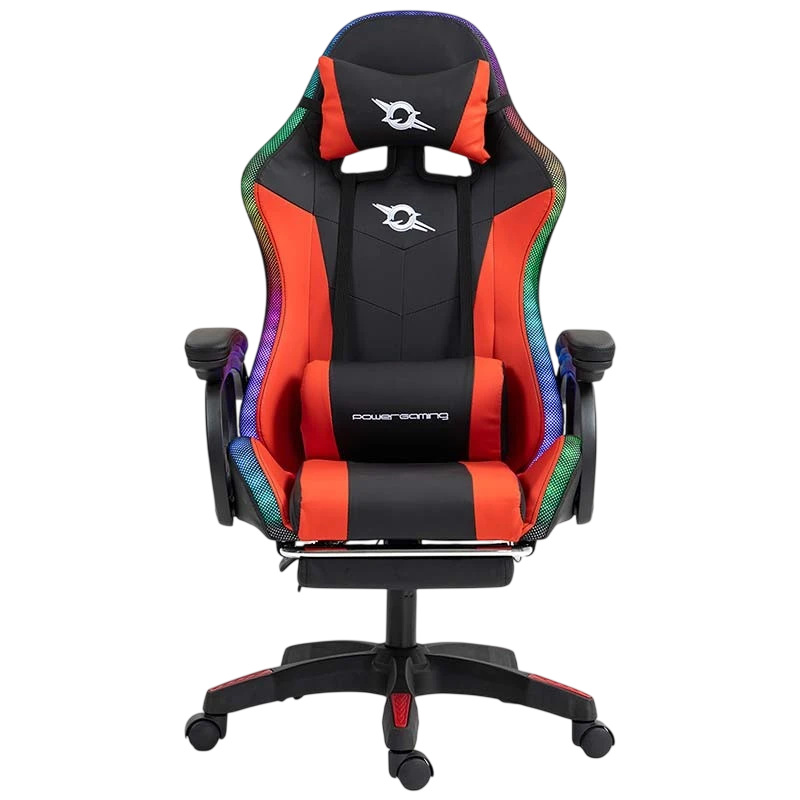 PowerGaming LED RGB 7 puntos Masaje Reposapiés Negro+Rojo 120kg Silla