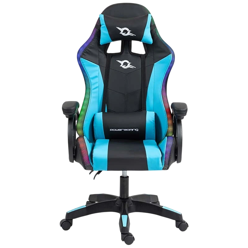 PowerGaming LED RGB Negro+Azul 120kg reposacabezas Silla