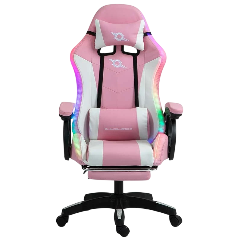 PowerGaming LED RGB Reposapiés Blanco+Rosa 120kg Silla