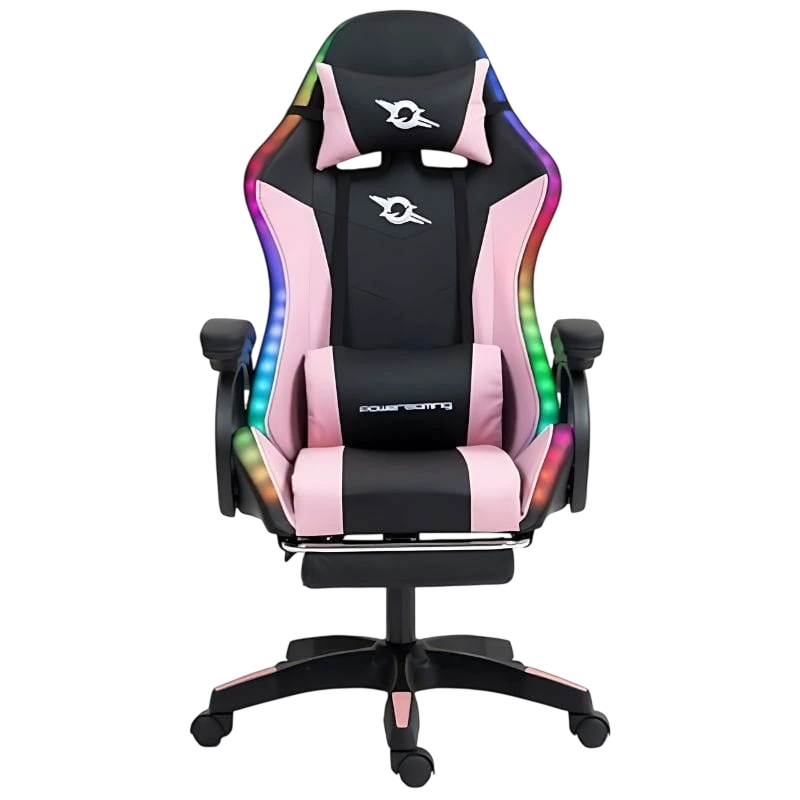 PowerGaming LED RGB Reposapiés Negro+Rosa 120kg Silla