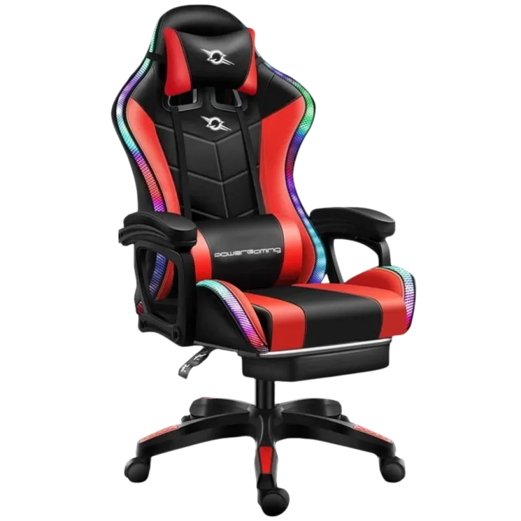 PowerGaming LED RGB Rojo/Negro con Reposapiés 120kg Silla gaming