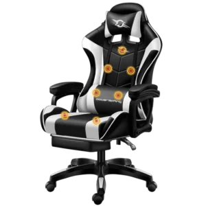 PowerGaming Masaje 7 puntos Blanco/Negro Reposapiés 120kg Silla gaming