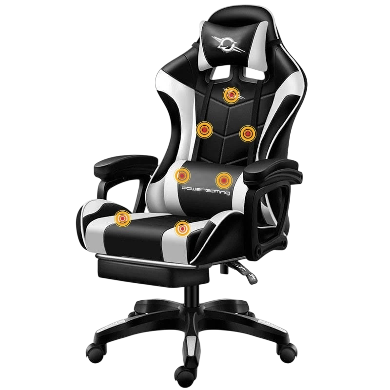 PowerGaming Masaje 7 puntos Blanco/Negro Reposapiés 120kg Silla gaming