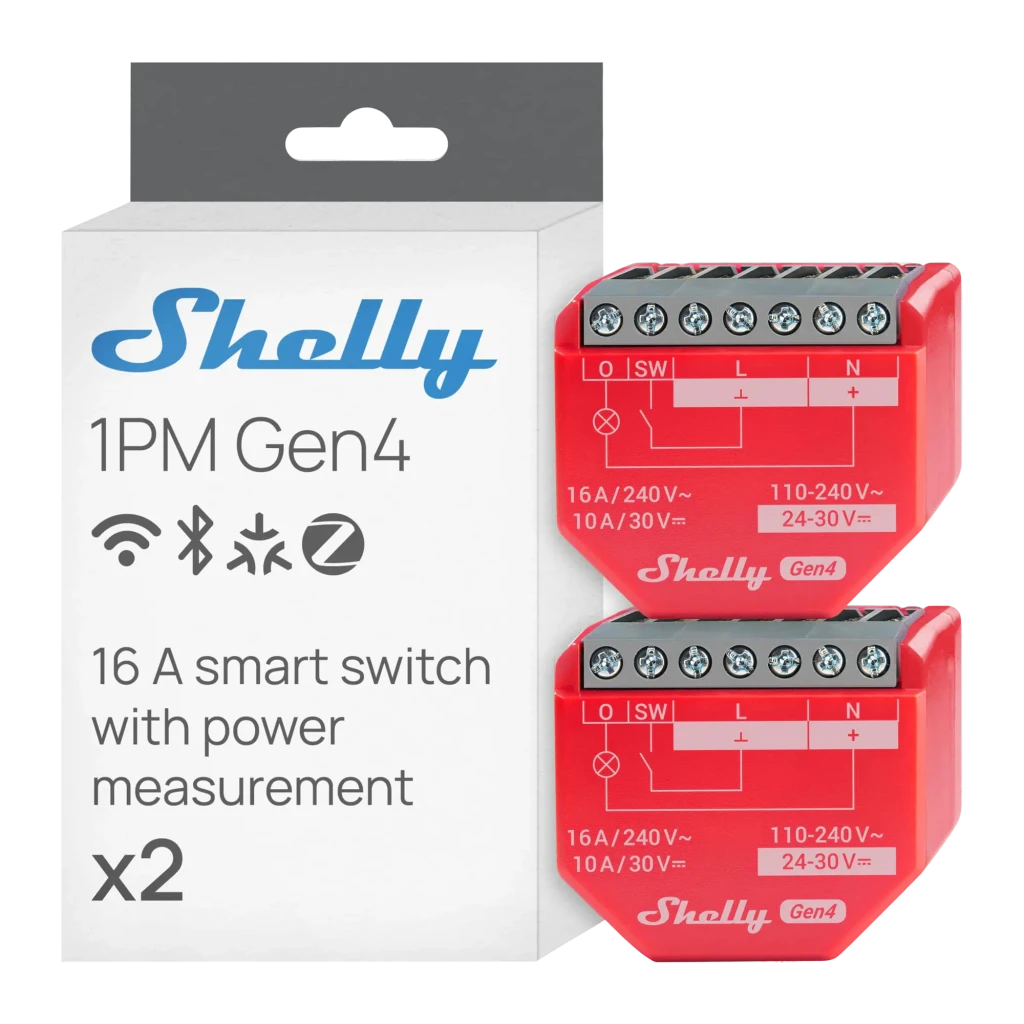Relé inteligente Shelly 1PM Gen4 Pack de 2 Medición de Consumo