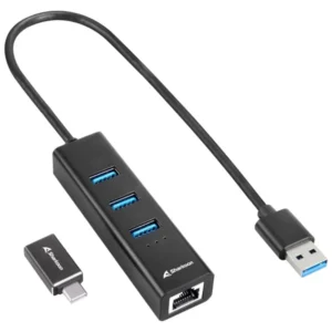 Sharkoon USB 3.2 Alluminium + RJ45 y USB Tipo C Negro Hub