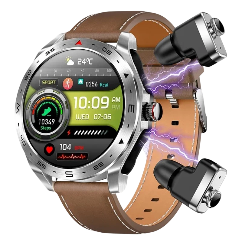 T95 Marrón Correa Cuero con auriculares 1,52 pulgadas IPS 7 días IP67 - Reloj inteligente
