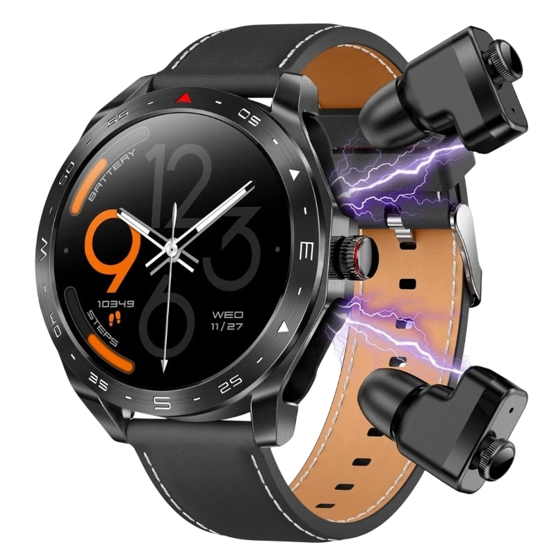 T95 Negro Correa Cuero con auriculares 1,52 pulgadas IPS 7 días IP67 - Reloj inteligente