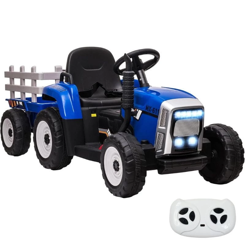 Tractor Ceres con remolque Azul 12V mando a distancia 30kg Coche eléctrico para niños
