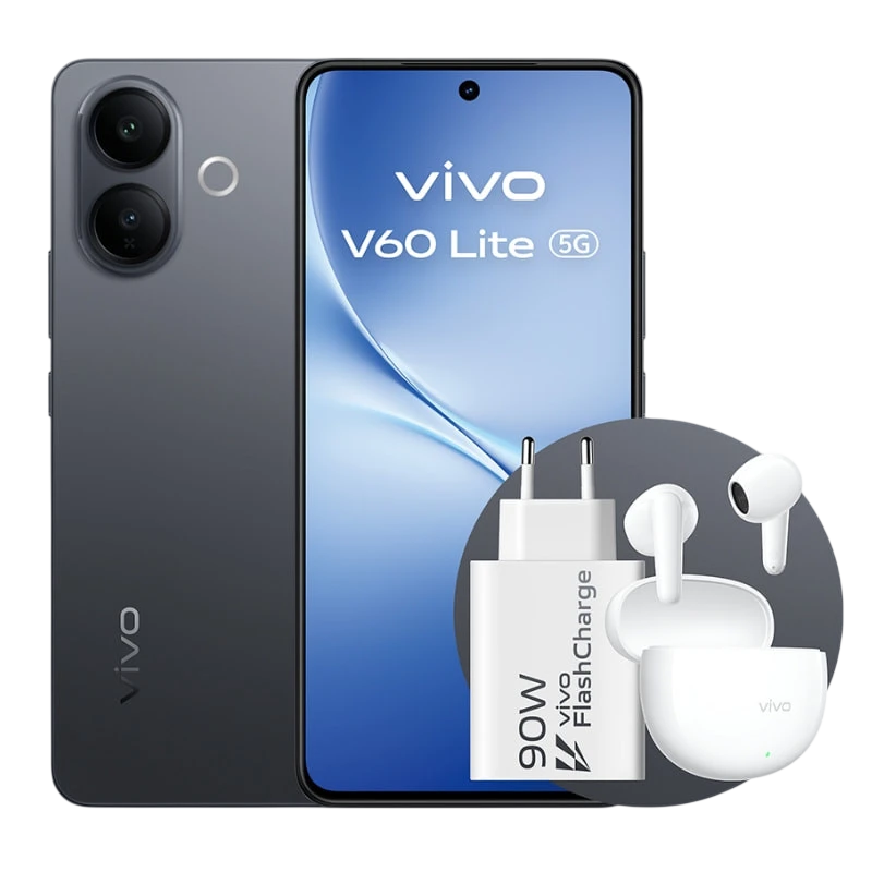 Vivo V60 Lite 5G 8GB/256GB Negro 6,77 pulgadas AMOLED 120Hz 50MP 6500mAh NFC + Auriculares Buds + Cargador 90W